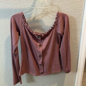 Ruffled Mauve Button-Down Shirt